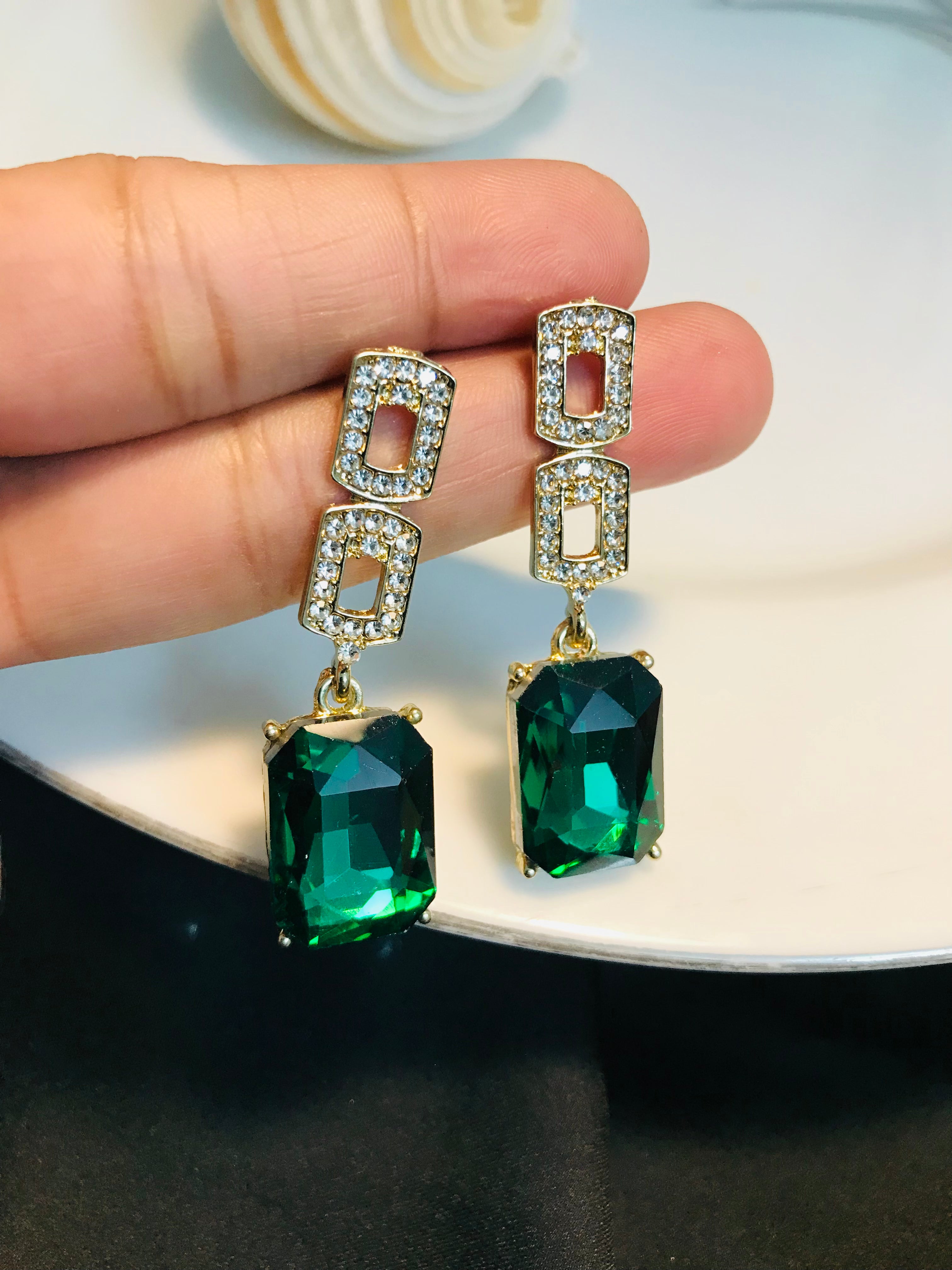 Green Emerald  squad Earring