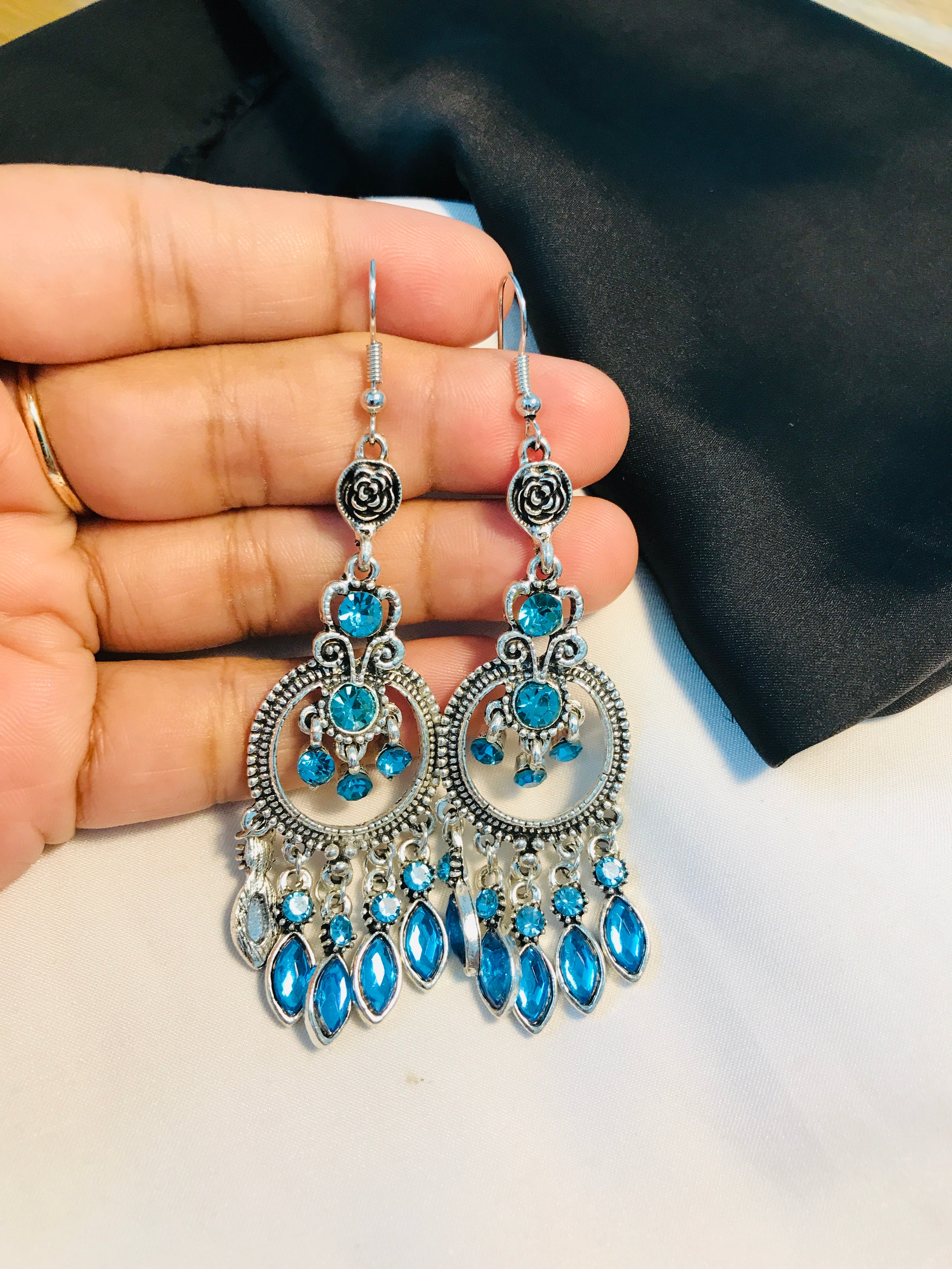 Feroza Stone Long Earrings