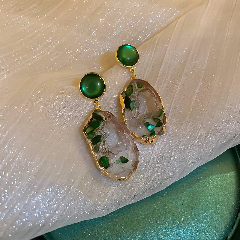 Uncut Green Stone Earrings