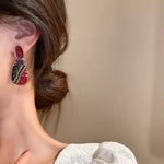 Load image into Gallery viewer, Maroon Oval Earring
