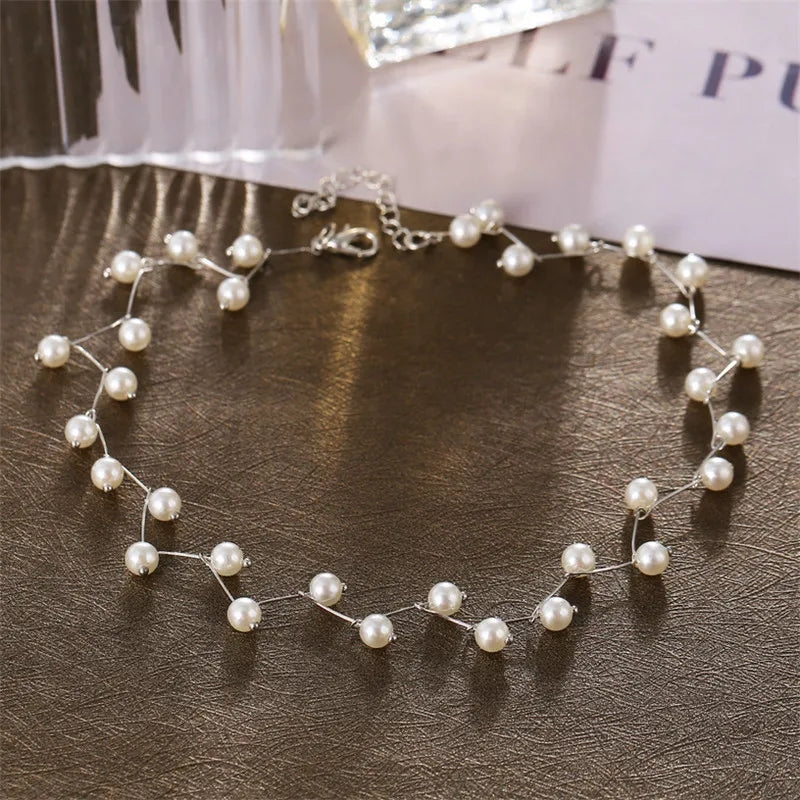 Pearl Charm Choker Silver