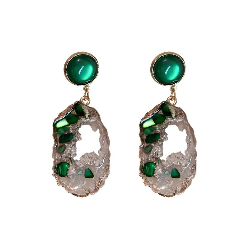 Uncut Green Stone Earrings