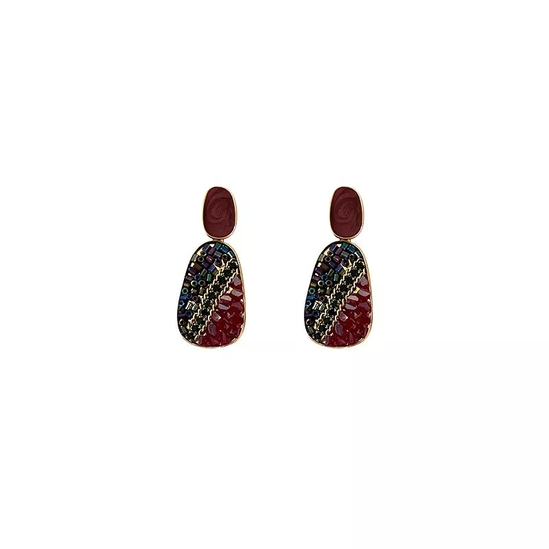 Maroon Oval Earring