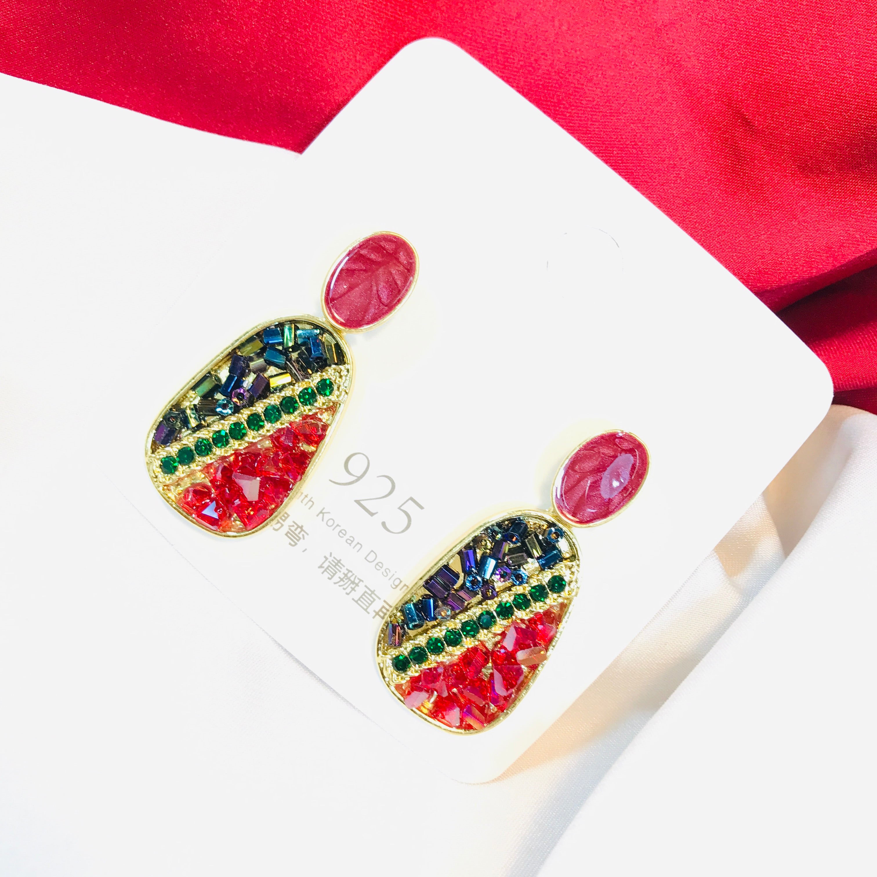 Maroon Oval Earring