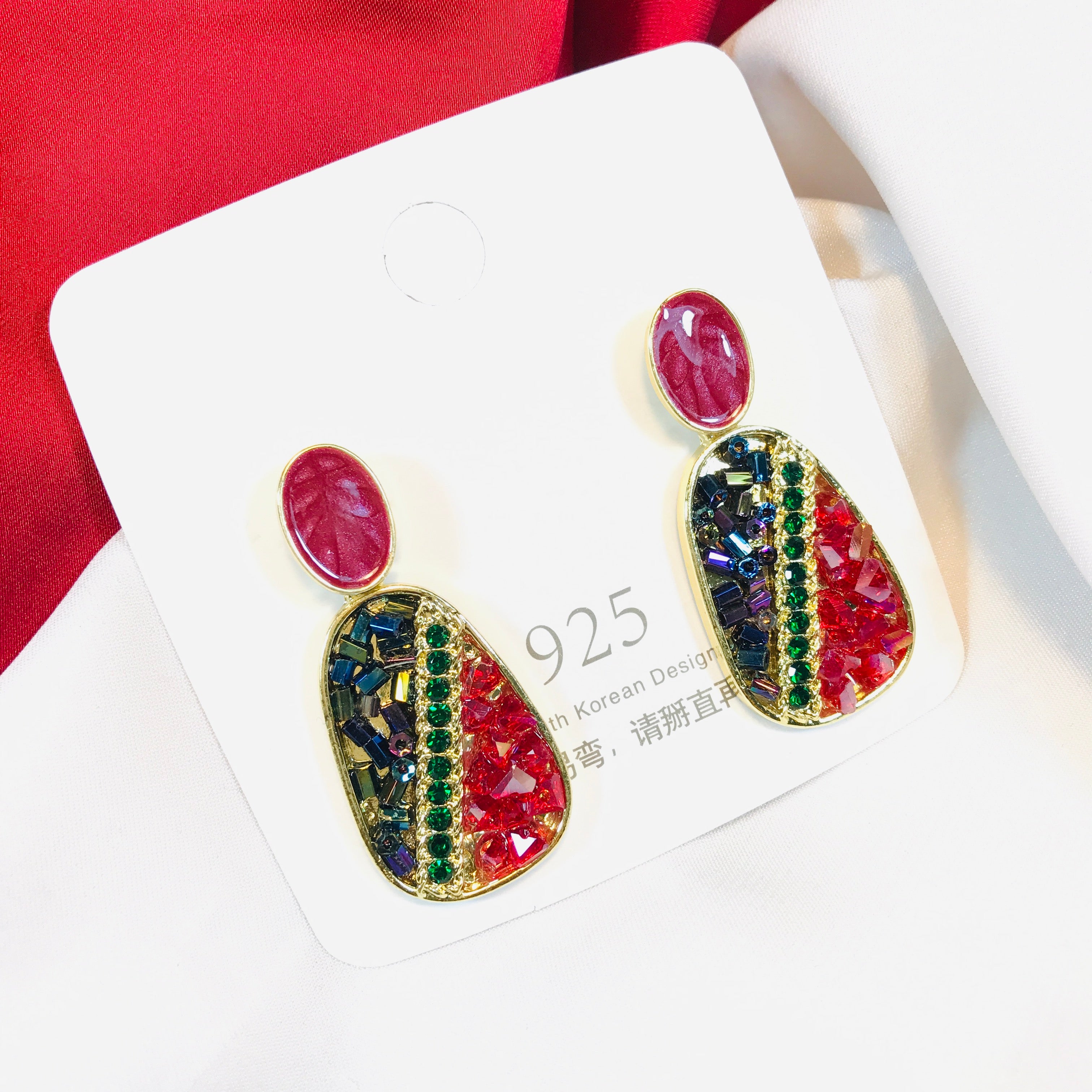 Maroon Oval Earring