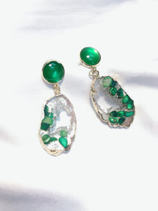 Uncut Green Stone Earrings