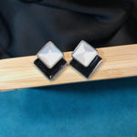 Load image into Gallery viewer, B &amp; W enamel Triangle Earrings
