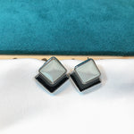 Load image into Gallery viewer, B &amp; W enamel Triangle Earrings
