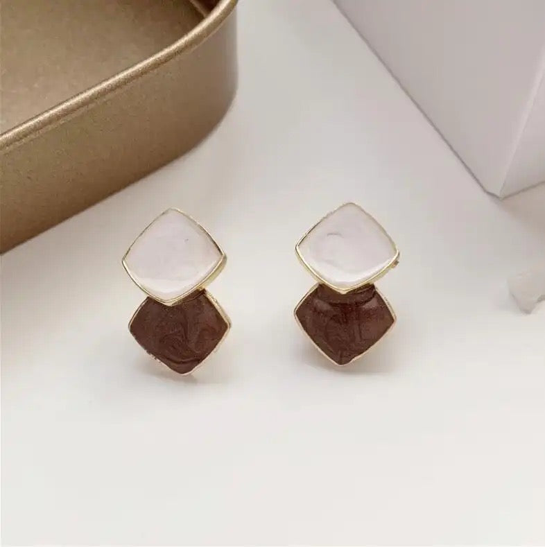 White Brown Enamel Earring