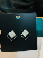 Load image into Gallery viewer, B &amp; W enamel Triangle Earrings
