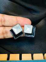 Load image into Gallery viewer, B &amp; W enamel Triangle Earrings
