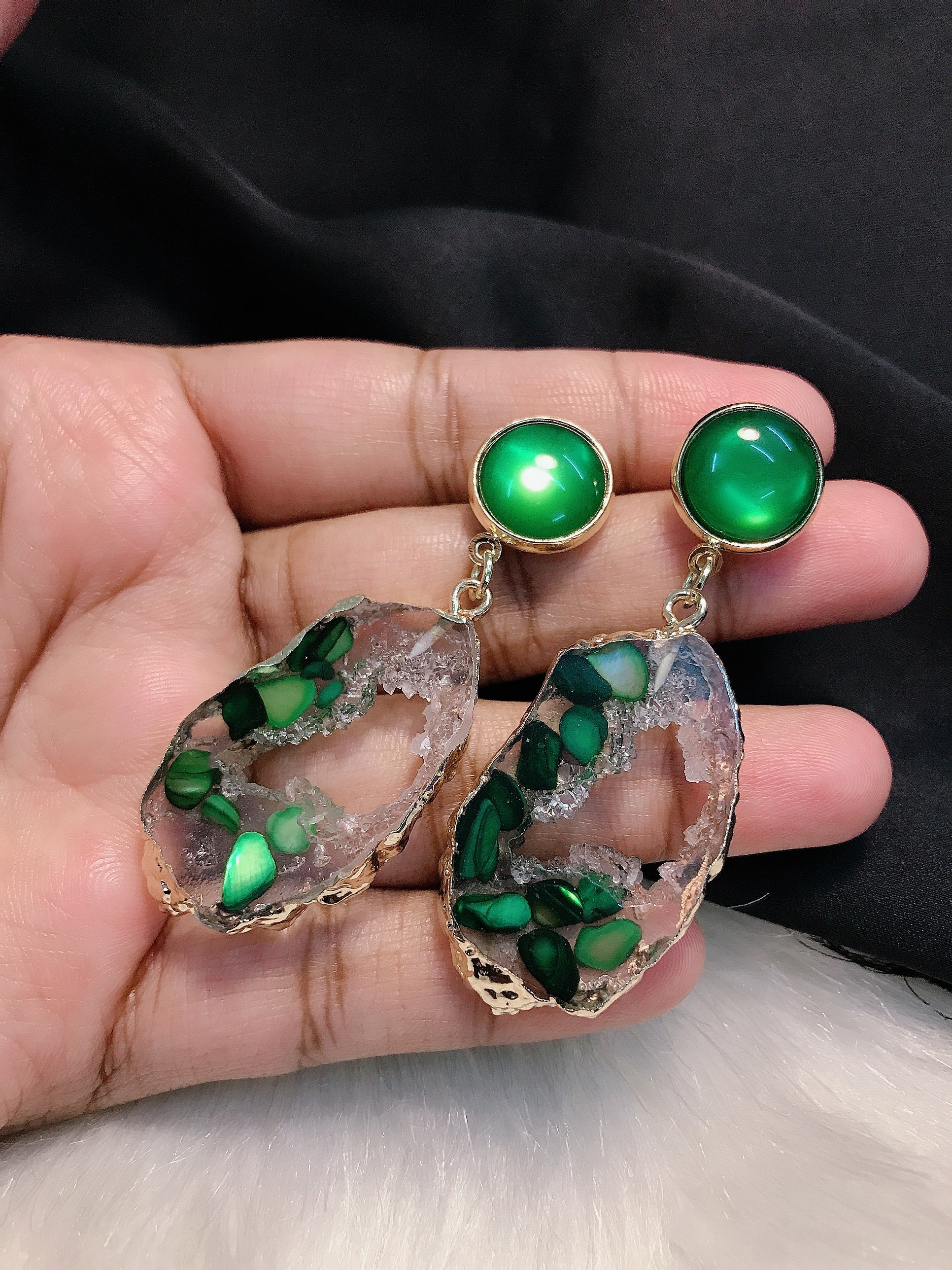 Uncut Green Stone Earrings