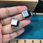 Load image into Gallery viewer, B &amp; W enamel Triangle Earrings
