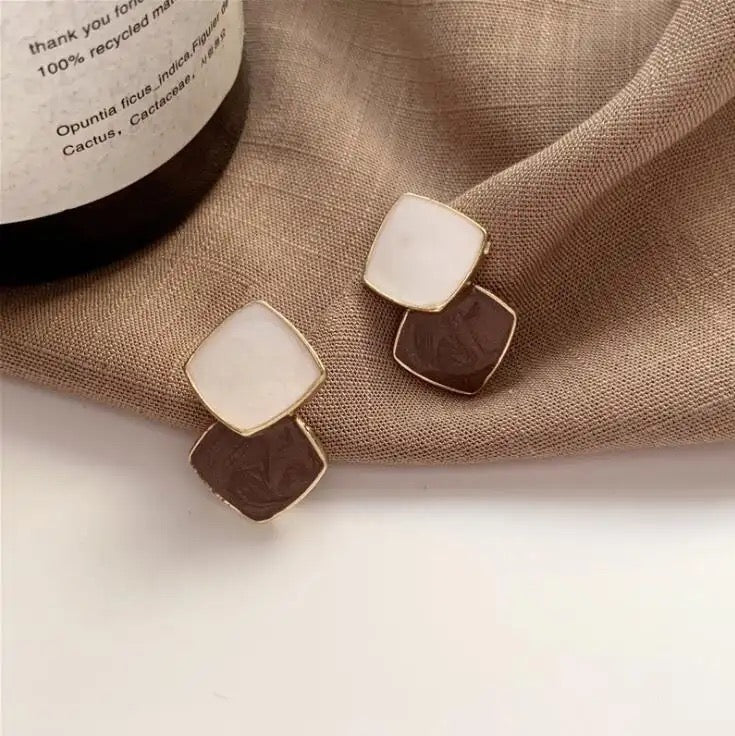 White Brown Enamel Earring