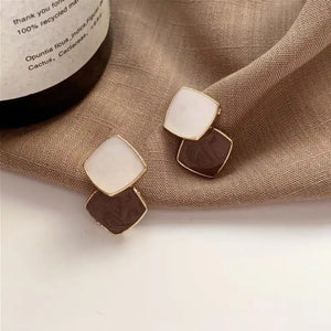 White Brown Enamel Earring