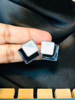 Load image into Gallery viewer, B &amp; W enamel Triangle Earrings
