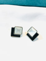 Load image into Gallery viewer, B &amp; W enamel Triangle Earrings
