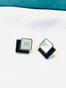 B & W enamel Triangle Earrings