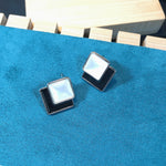 Load image into Gallery viewer, B &amp; W enamel Triangle Earrings
