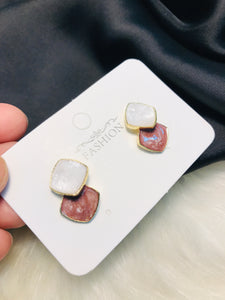 White Brown Enamel Earring