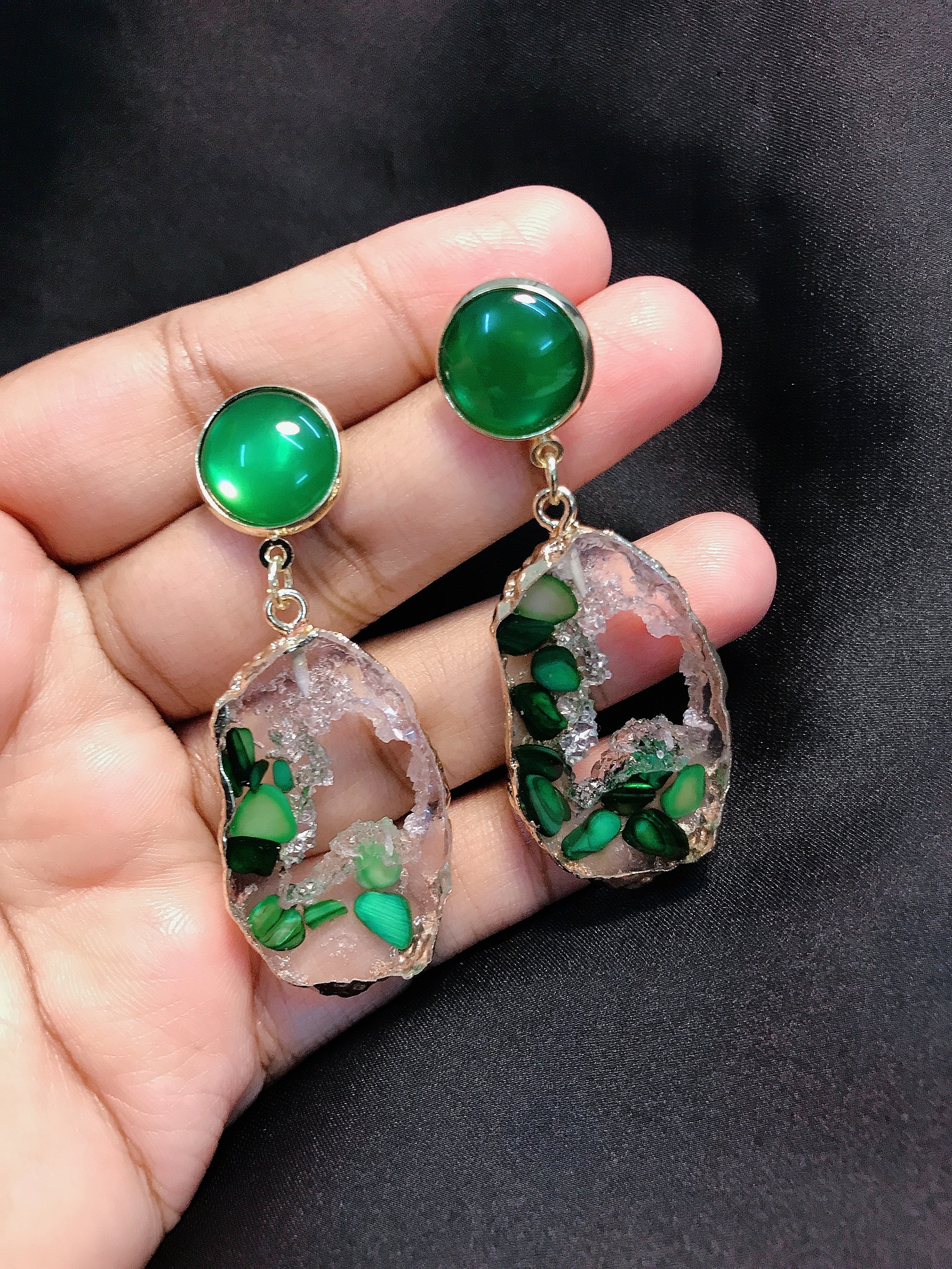 Uncut Green Stone Earrings