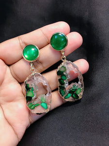 Uncut Green Stone Earrings