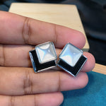 Load image into Gallery viewer, B &amp; W enamel Triangle Earrings
