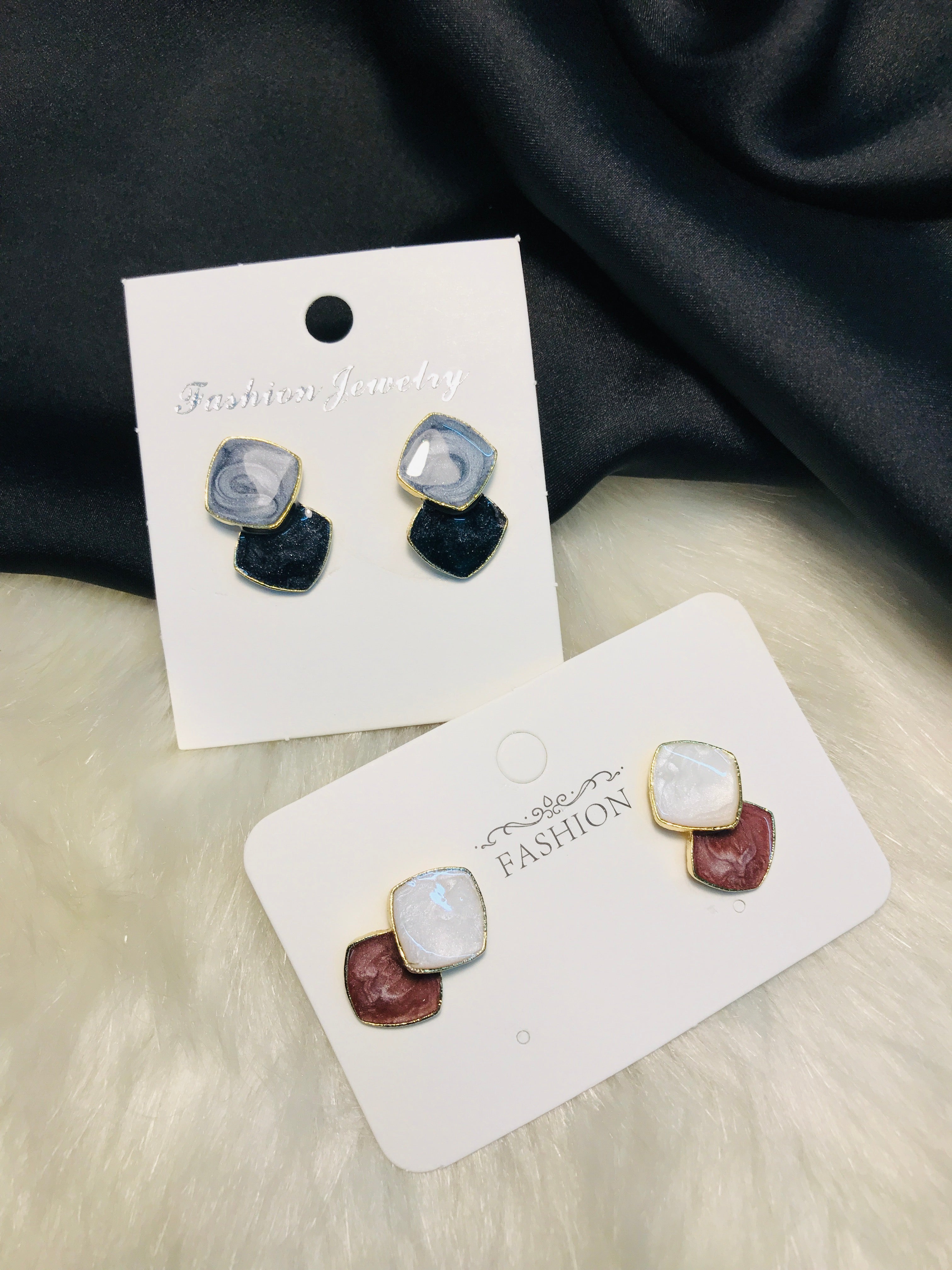 White Brown Enamel Earring