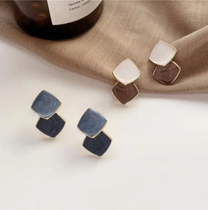 White Brown Enamel Earring