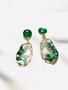 Uncut Green Stone Earrings