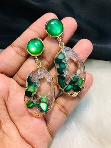 Uncut Green Stone Earrings