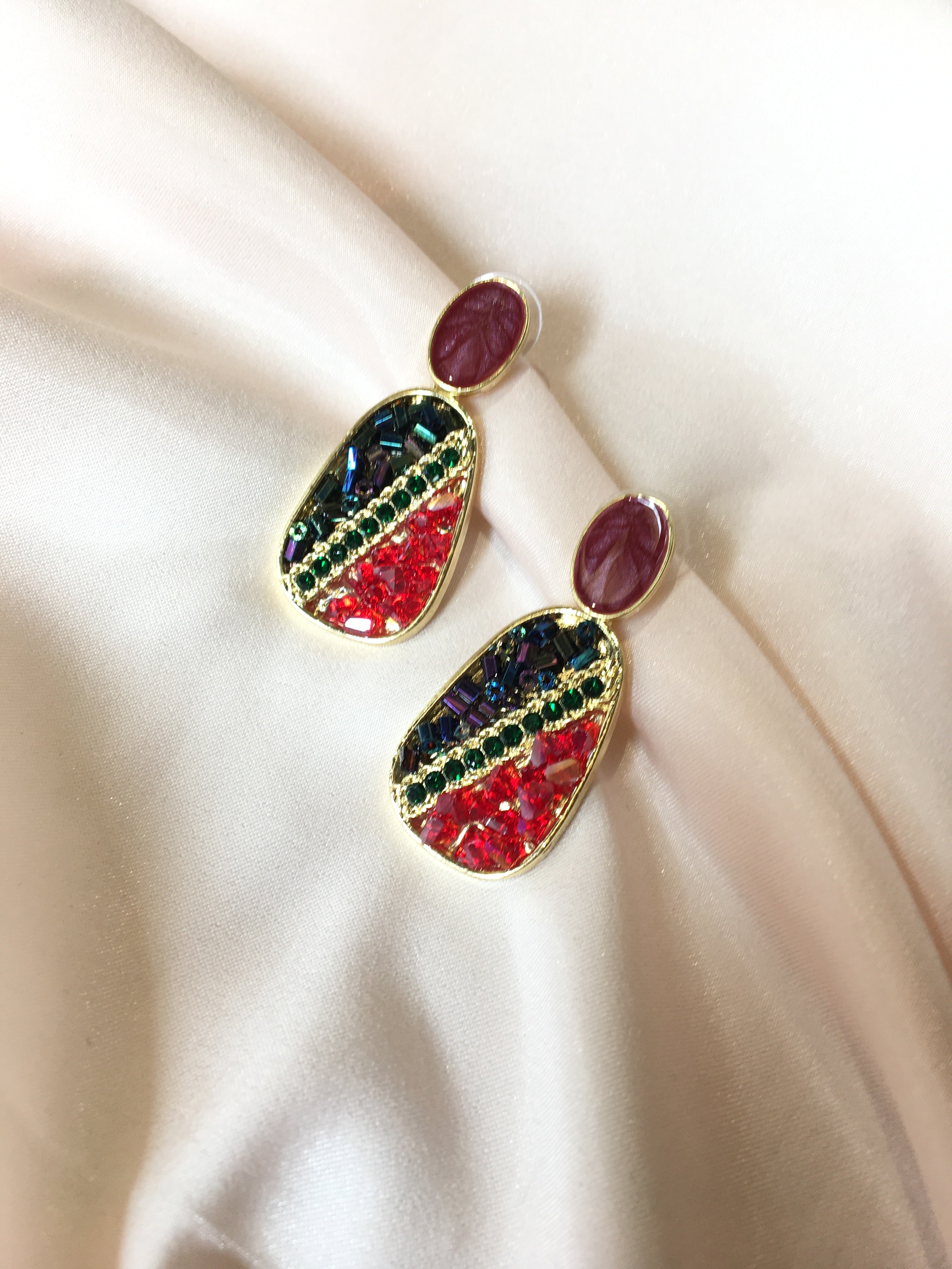 Maroon Oval Earring